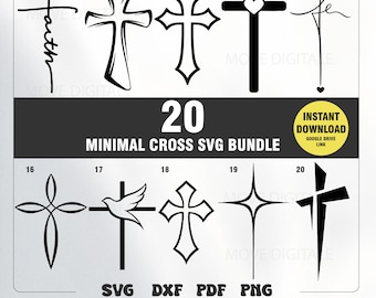 20 Minimal Cross SVG Bundle - Christian Cross SVG Set - Church DXF - Jesus Cross Laser Cut File - Religious Cut Files