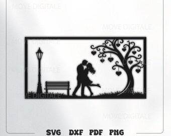 Love Tree Couple SVG - Valentine's Day Love Laser Cut - Romantic Scene CNC Plasma DXF