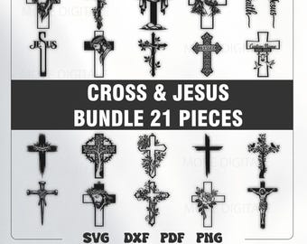 Cross SVG Bundle - Jesus Christian Faith Cut Files, Religious Cross Clipart Pack DXF and PNG
