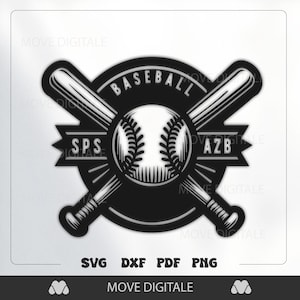 Baseball SVG - Plik metalowy ze skrzyżowanymi kijami baseballowymi - Wycinany laserowo DXF Baseball - CNC Plasma Cricut