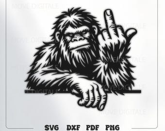 Funny Bigfoot Middle Finger SVG - Sasquatch Flipping Off DXF - Cricut Plasma Glowforge Laser Cut