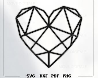 Geometric Heart SVG PNG, Valentine's Day Laser Cut File Silhouette (Digital File)