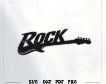 Metalowa grafika ścienna z gitarą rockową SVG - wycinany laserowo znak z muzyką rockową - plik plazmowy CNC do muzyki