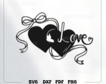 Ribbon Heart SVG DXF - Valentine's Day CNC Plasma - Love Cut File - Bow Heart Love