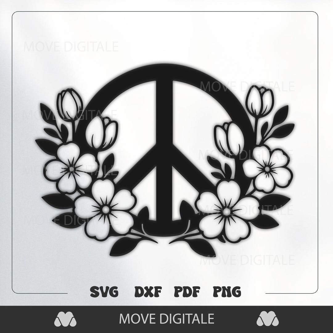 Peace Sign Floral SVG Cut File - Flower Power Boho Hippie Wal Art - 70 ...