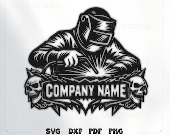 Welder SVG - Custom Metal Shop Sign DXF - Welding Logo Cut File - Skull Plasma DXF