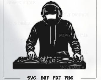 DJ Silhouette SVG - Music Producer Wall Art - DJ Controller Vinyl Design - Club Music Laser Cut