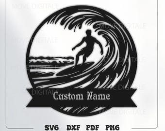 Personalized Surfer Metal Wall Art SVG - Custom Name Surf Sign - Beach House Man Cave Decor