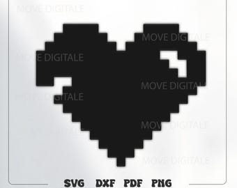 Pixel Heart Laser Cut SVG - Valentine's Day CNC Plasma DXF - Retro Pixel Heart Silhouette