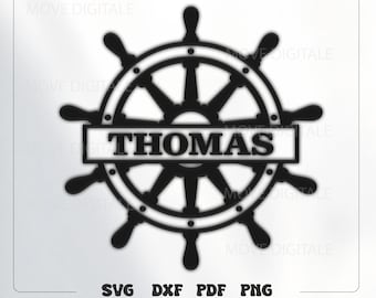 Nautical Wheel SVG, Ship Wheel Name Sign, Personalized Boat Decor, Sailor Laser Cut, Boat SVG, Nautical Wall Art