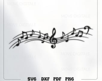 Music Notes SVG - Musical Staff Laser Cut File DXF - Treble Clef Cricut Glowforge CNC Plasma File