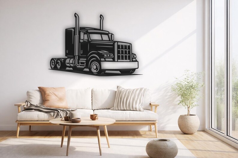 Big Rig Outlins Truck SVG DXF PNG - Semi Truck Silhouette - Laser Cut Truck Wall Art ...
