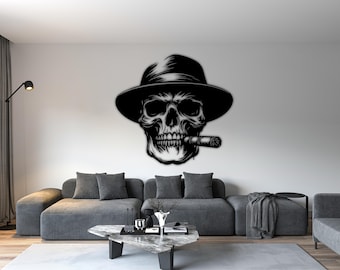 Grafika ścienna z czaszką dymną, sylwetka gangstera (pobranie cyfrowe)