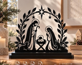 Nativity Scene SVG, Christmas Manger DXF, Holy Family Laser Cut File, Jesus Mary Joseph Christmas Decor, Religious Christmas SVG