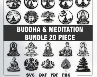 Buddha SVG Bundle 20 Designs - Meditation Zen Wall Art Cut Files - Spiritual Yoga Decor DXF PNG Laser Cut