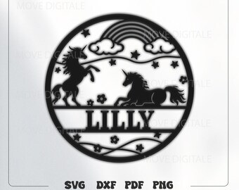 Unicorn SVG, Rainbow Name Sign, Personalized Unicorn Decor, Magical Horse SVG, Kids Room Decor, Laser Cut