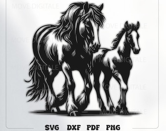 Horse SVG - Mare and Foal Metal Wall Art File - Laser Cut DXF - CNC Plasma Glowforge Cricut Farm Decor