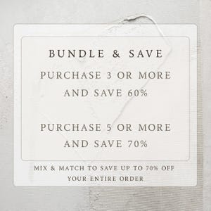 Promotional campaign banner for a Bundle and Save offer on all digital art items including printable wall art and Frame TV art collections. The graphic clearly displays the tiered discount levels of 60 percent off for 3 or more items and 70 percent off for 5 or more items. An urgency-driven marketing asset that encourages customers to mix and match designs to save on their entire order. Perfect for increasing average order value with instant downloads.