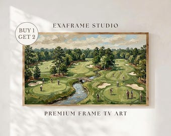 Vintage Golf Course Frame TV Art, Country Club Sports Landscape Painting, Old Money Aesthetic Golf Theme Decor Instant Digital download