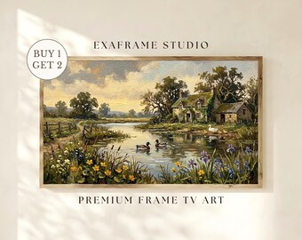 Vintage Ducks Pond Landscape Frame TV Art | Mallard Ducks English Countryside Cottagecore Digital Art for TV, Rustic Farmhouse Nature Decor