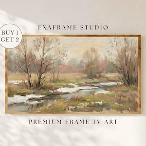 Vintage Landscape Painting Spring Frame TV Art, Muted Green Meadow Landscape Frame TV Art, Rustic Farmhouse Nature Decor, Digital Download