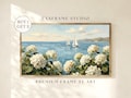 Grandmillennial Preppy Coastal Frame TV Art | Nantucket White Hydrangeas & Sailboats Oil Painting Samsung Frame TV Summer Beach House Decor