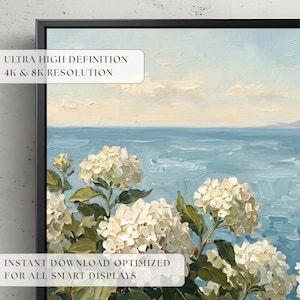 A detailed look at the 8K UHD clarity of this digital TV art, showcasing the crisp edges and vibrant cool blue ocean tones. The image highlights how the matte finish eliminates glare, preserving the vintage nautical soul of the sailboats on the horizon. This specialized display view proves the professional quality of our digital downloads for Samsung Frame TVs. Enhance your screen with museum-grade digital art today—click to get your premium files.