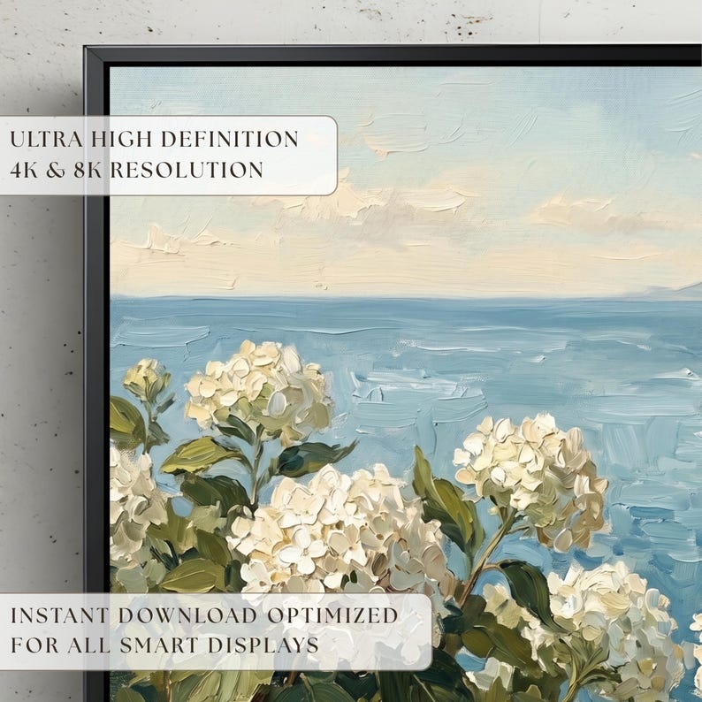 A detailed look at the 8K UHD clarity of this digital TV art, showcasing the crisp edges and vibrant cool blue ocean tones. The image highlights how the matte finish eliminates glare, preserving the vintage nautical soul of the sailboats on the horizon. This specialized display view proves the professional quality of our digital downloads for Samsung Frame TVs. Enhance your screen with museum-grade digital art today—click to get your premium files.