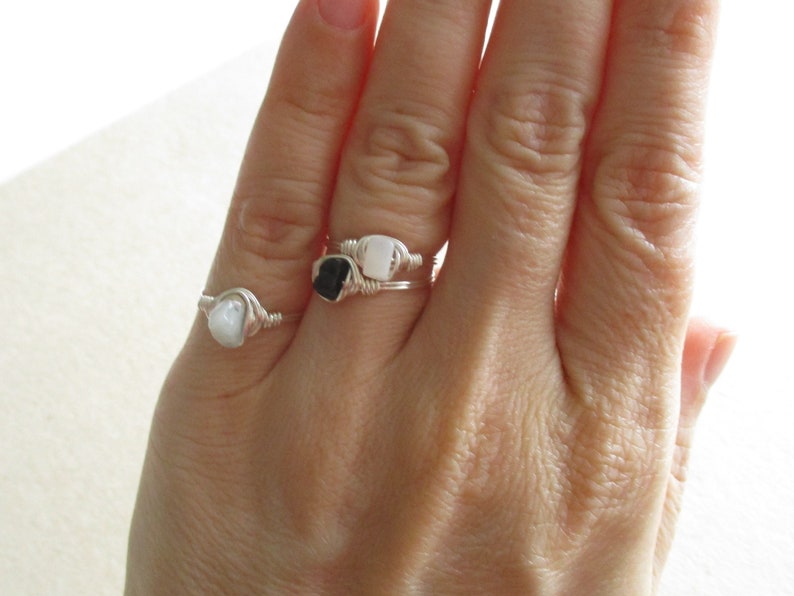 size 4 14 chip bead Moonstone tourmaline set of 3 amazonite gemstone silver copper wire wire wrapped rings