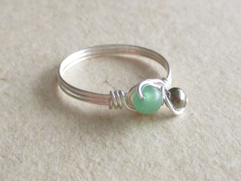 size 6 12 jade duet ring gemstone wire wrapped Pyrite