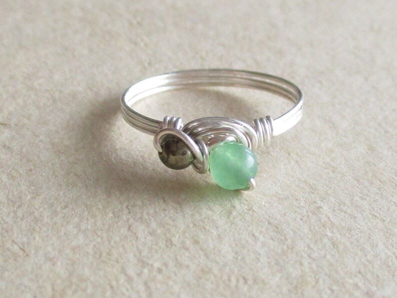 size 6 12 jade duet ring gemstone wire wrapped Pyrite