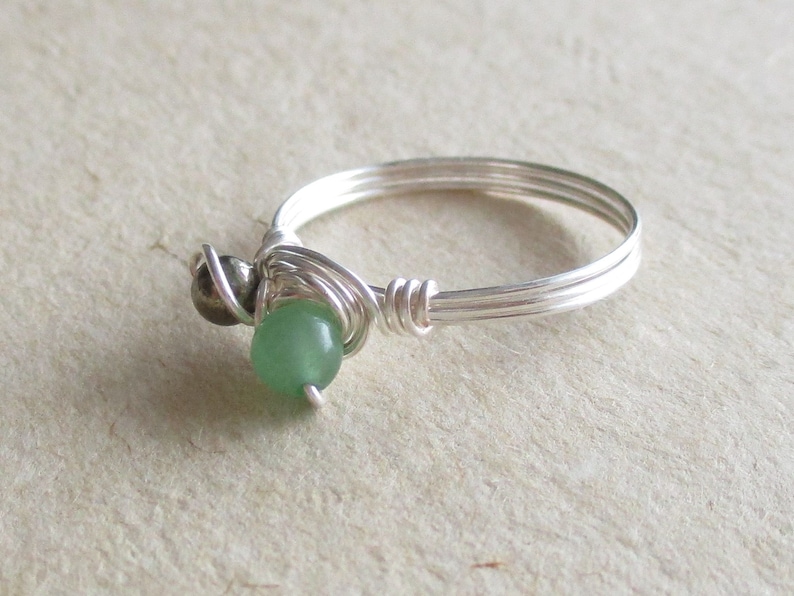 size 6 12 jade duet ring gemstone wire wrapped Pyrite
