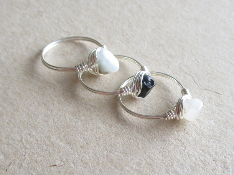 size 4 14 chip bead Moonstone tourmaline set of 3 amazonite gemstone silver copper wire wire wrapped rings