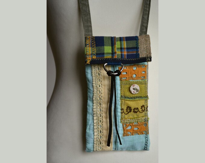Neck Pouch, Travel Wallet, Boho Hippie Textile Necklace, Secret Mini