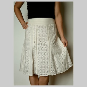 Richelieu embroidery skirt, women's summer cotton skirt, shabby skirt, summer ivory skirt, eco friendly lace skirt, vintage skirt size M