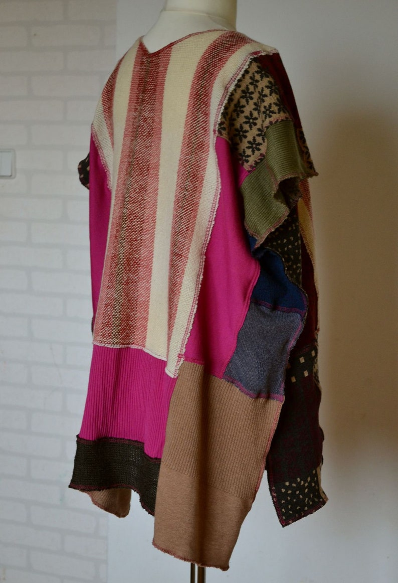 knitwear tunic autumn winter,boho tunic,custom tunic poncho Women/'s tunic oversize patchwork tunic for cold days upcycled tunic plus size