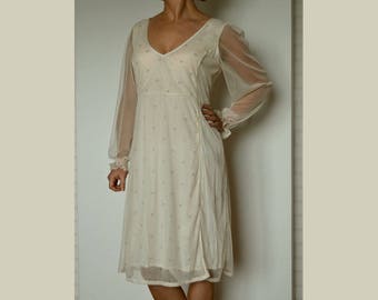 Vintage wedding dress, romantic ecru dress, women's elegant dress with sleeves, shabby dress, women's dress size M