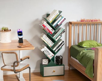 8-Tier Tree Bookshelf with Drawer - Narrow Space Organizer