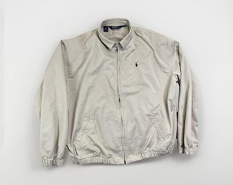 Vintage Polo Ralph Lauren Harrington Jacket Mens Size XL Beige Zip Plaid Lined