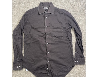 Vintage LORO PIANA Men's Agui Brown Cotton Blend Denim Sport Shirt Size S
