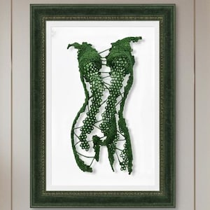 Metal torso sculpture, welded figure, green color decor, wall decoration