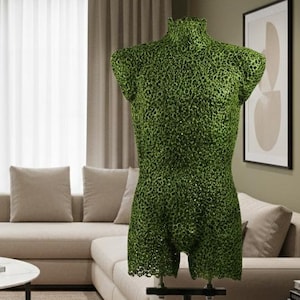 Welded Nut Mannequin Sculpture, Olive Green Steel Torso Art