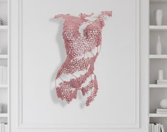 Hand-Welded Iron Female Torso Wall Sculpture, Dusty Rose