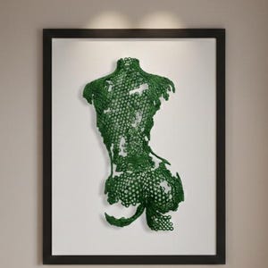 Scultura da parete con montature, decoro verde 3D, figura femminile di schiena, pannello in noci