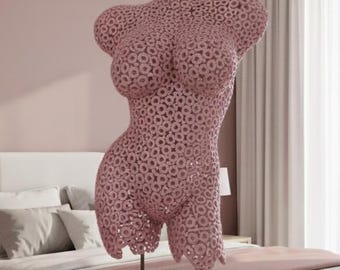 Handcrafted Steel Female Torso Sculpture, Pink Metal Finish, Contemporary Art