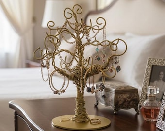 Jewelry stand "Tree" - organizer for earrings, rings and bracelets, gold color, 8th wedding anniversary