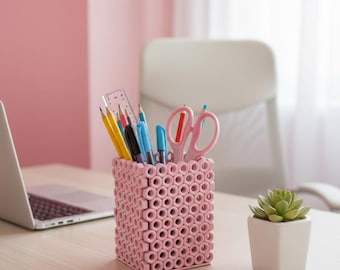 Pink Handmade Steel Desk Organizer Cell Phone Pen Holder
