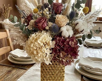 Vase à fleurs séchées en acier doré avec écrou en métal pour une décoration de table confortable