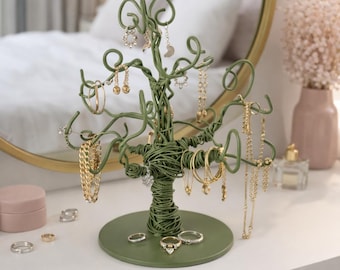Jewelry stand "Tree" - organizer for earrings, rings and bracelets, Color: olive green