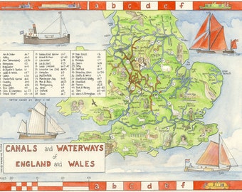 Canals and Waterways of England and Wales, map, digital download